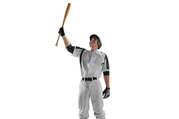 Baseball player isolated on white.