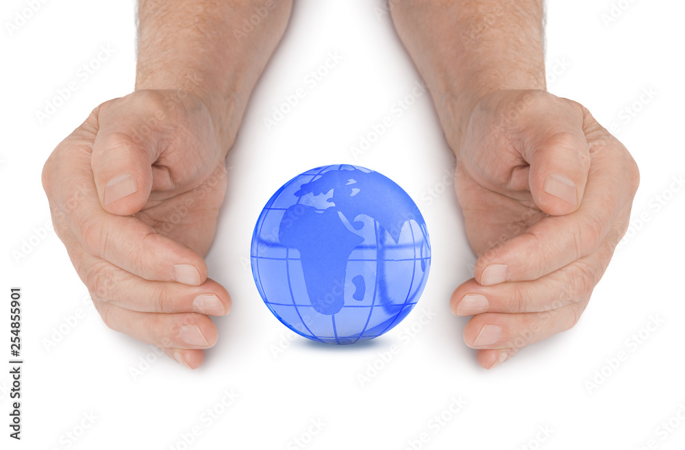 Sticker hands and globe