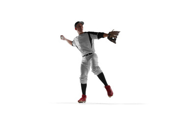 Baseball player isolated on white.