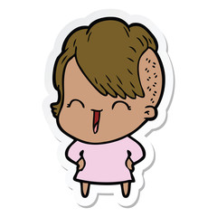 sticker of a cartoon happy hipster girl