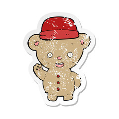 retro distressed sticker of a cartoon bear in hat