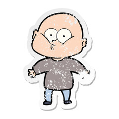 distressed sticker of a cartoon bald man staring