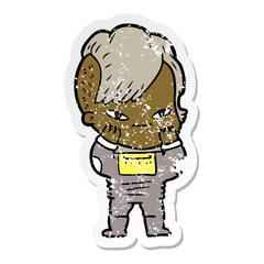 distressed sticker of a cute cartoon girl with hipster haircut
