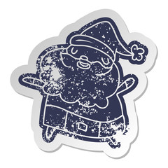 distressed old sticker kawaii of santa claus