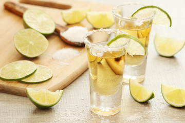 Tequila shots with lime