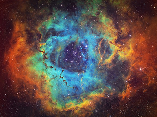 Naklejka na ściany i meble Deep Space object Rosette Nebula (NGC 2237, Caldwell 49), large hydrogen, sulfur and oxygen gas cloud in the constellation of Monoceros