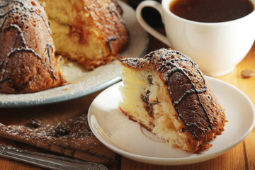 A biscuit cake with chocolate