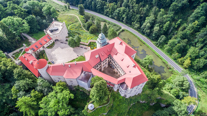 Pieskowa Skała castle aerial view