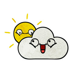 retro grunge texture cartoon sunshine and cloud