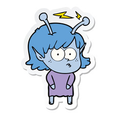 sticker of a cartoon alien girl
