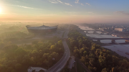Fototapeta National Stadium and Warsaw bridges aerial view obraz