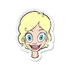 retro distressed sticker of a cartoonhappy woman