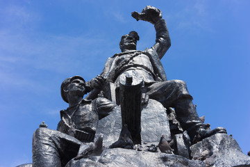 Monument to the red army against the blue sky.