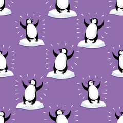 Purple seamless pattern with cute penguins for seamless background.