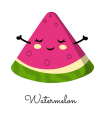 A slice of watermelon with happy face. Cartoon character. Kawaii food. Vector illustaration for posters, cards,.invitations, flyers, ect.