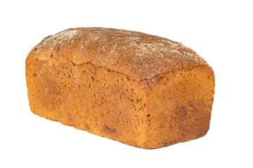 A traditional  square loaf of bread is isolated on a white background. bread isolated on a white background. square loaf of bread with two pieces cut off on a white background. 