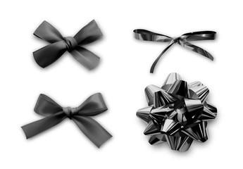 Black Bows set of realistic, isolated on white background.