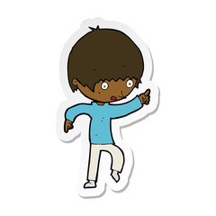 sticker of a cartoon worried boy pointing