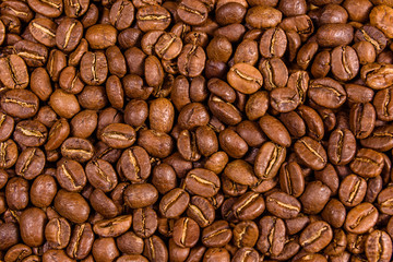 Background of many roasted coffee beans