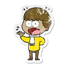 distressed sticker of a cartoon shocked man