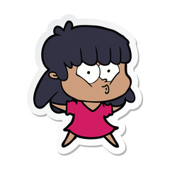 sticker of a cartoon whistling girl