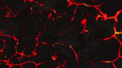 Abstract background with animation of burning fire or lava from cracks on stone surface, seamless loop. Abstract motion background of liquid magma.