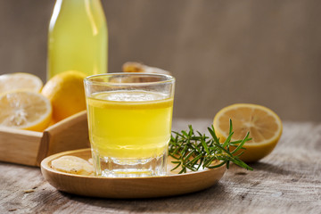 Ginger Ale - Homemade lemon and ginger organic soda drink, copy space.