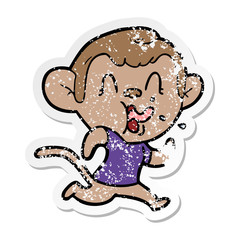 Obraz na płótnie Canvas distressed sticker of a crazy cartoon monkey running