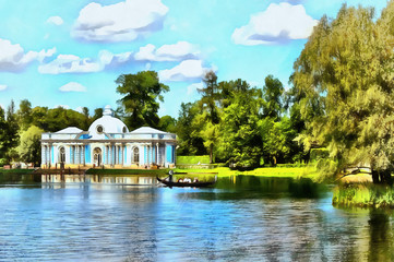Fototapeta na wymiar Pavilion Grotto on the banks of the Great Pond