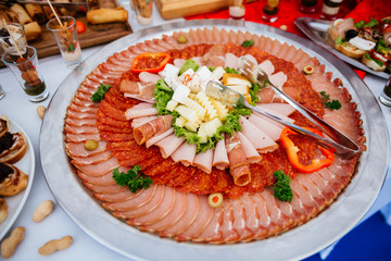 Beautifully decorated catering banquet table set