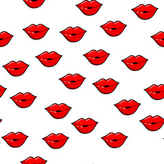 Colorful lips seamless pattern on white background. Paper print design. Abstract retro vector illustration. Trendy textile, fabric, wrapping. Modern space decoration.