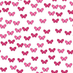 Colorful butterfly seamless pattern on white background. Paper print design. Abstract retro vector illustration. Trendy textile, fabric, wrapping. Modern space decoration.