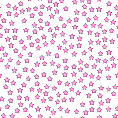 Pink star seamless pattern on white background. Paper print design. Abstract retro vector illustration. Trendy textile, fabric, wrapping. Modern space decoration.