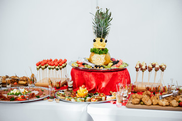 Beautifully decorated catering banquet table set