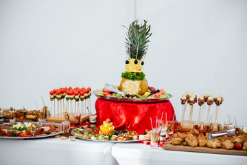 Beautifully decorated catering banquet table set