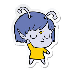 sticker of a cartoon alien girl