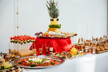 Beautifully decorated catering banquet table set
