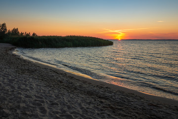 Sunset over the Vistula lagoon in Frombork, Warminsko-Mazurskie, Poland