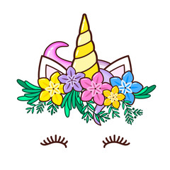 Kawaii cute unicorn horn, funny colorful  cartoon.
