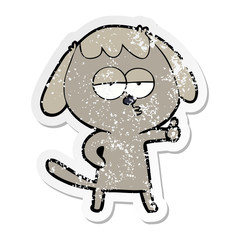 distressed sticker of a cartoon bored dog