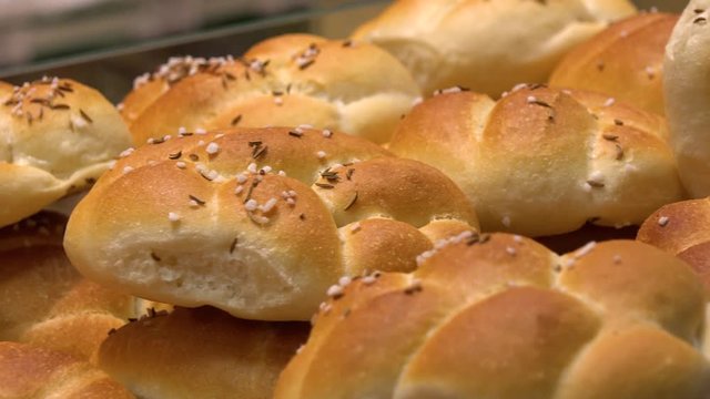 Closeup on a pile of bread rolls