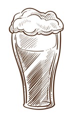 Beer with foam in glass isolated sketch alcohol drink