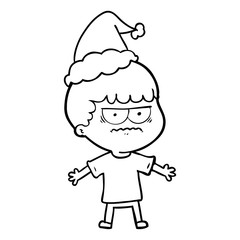 line drawing of a angry man wearing santa hat