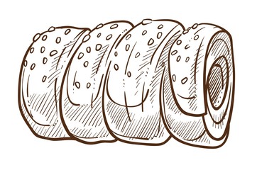 Bun or roll with sesame isolated sketch bakery product