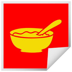 quirky square peeling sticker cartoon bowl of porridge