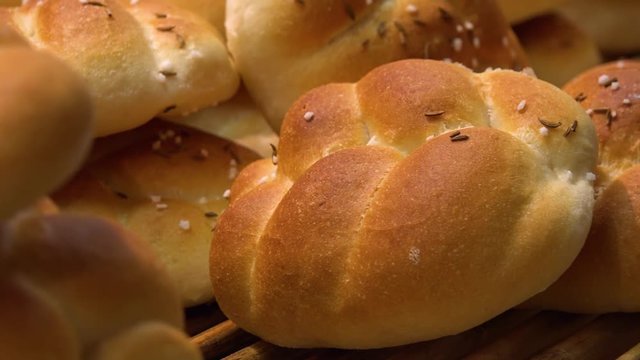 Closeup on a pile of bread rolls