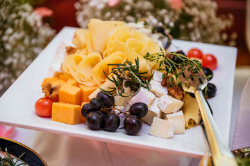 Beautifully decorated catering banquet table set