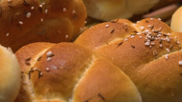 Closeup on a pile of bread rolls