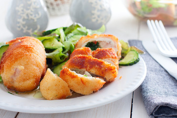 Chicken Kiev cutlets with filling, selective focus