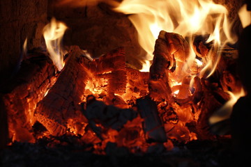 Fireplace with fire